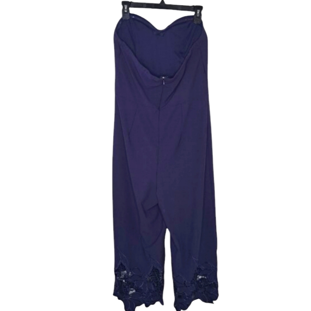 VENUS Blue Strapless Capri Jumpsuit Lace Embroidered Size 14 - Picture 2 of 7